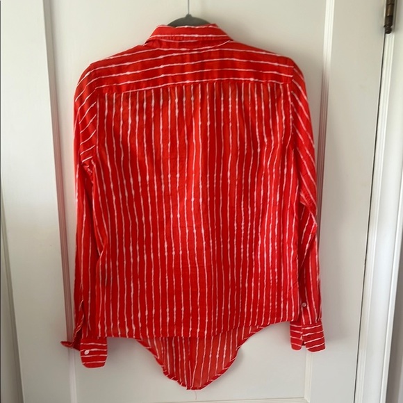 LAUREN RALPH LAUREN Orange and White Striped button up cotton Shirt preppy S - Picture 3 of 6